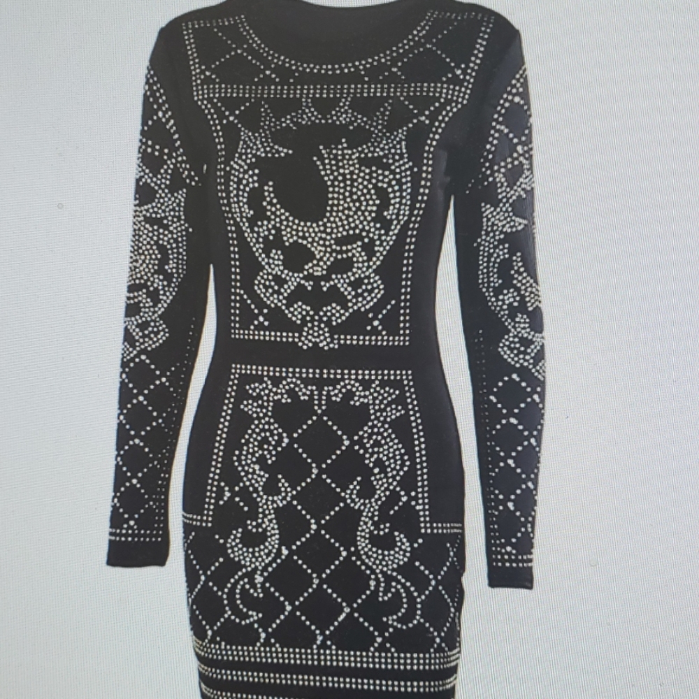 Long sleeved studded mini dress